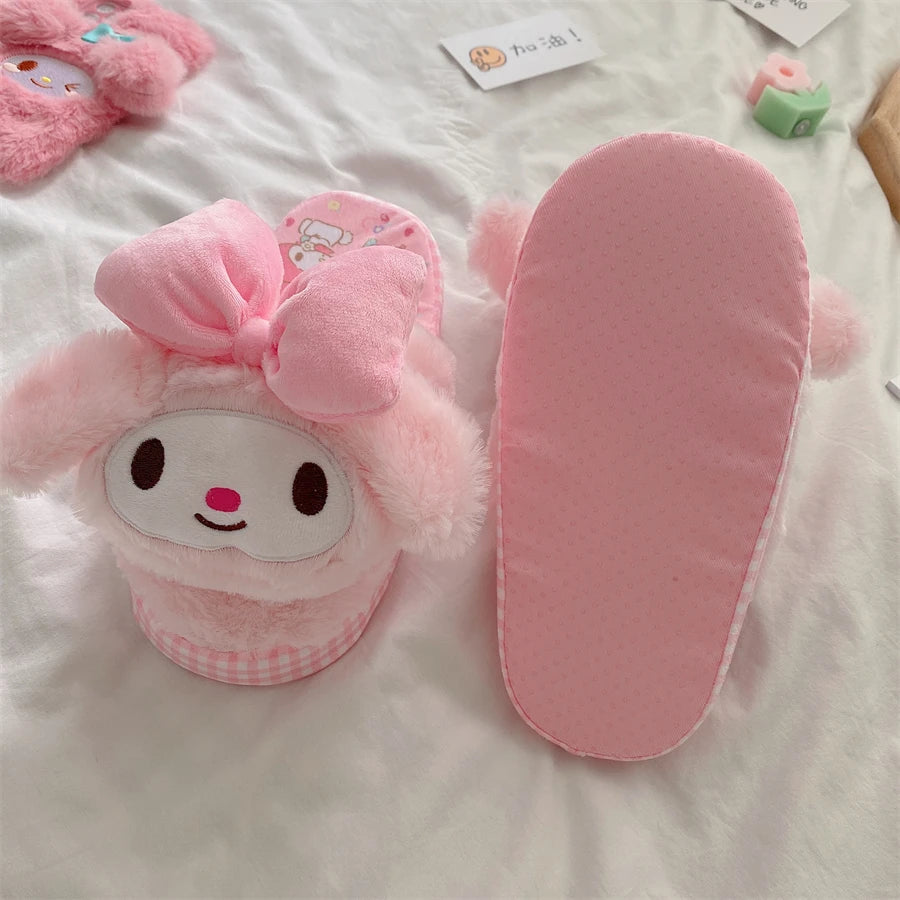 Kawaii Japanese Style Slippers Lovely Cotton Shoes My Melody Home Shoes Kuromi Cinnamoroll Warm Indoor Shoes For Winter Autumn