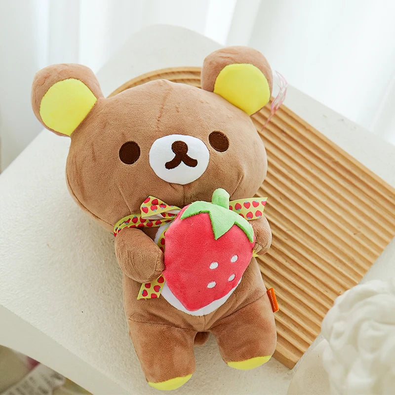 Kawaii Strawberry Rilakkuma Plush Toys Couple Teddy Bear Rilakkuma Stuffed Doll Room Decor Plushies Anime Peripheral Toy Gift