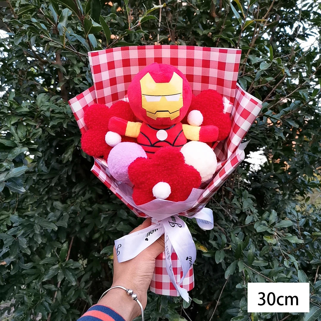 Graduation Plush Bouquet Super Hero Spider-Man Iron Man Superman Captain America Plush Stuffed Toy Kids Day Birthday Gifts