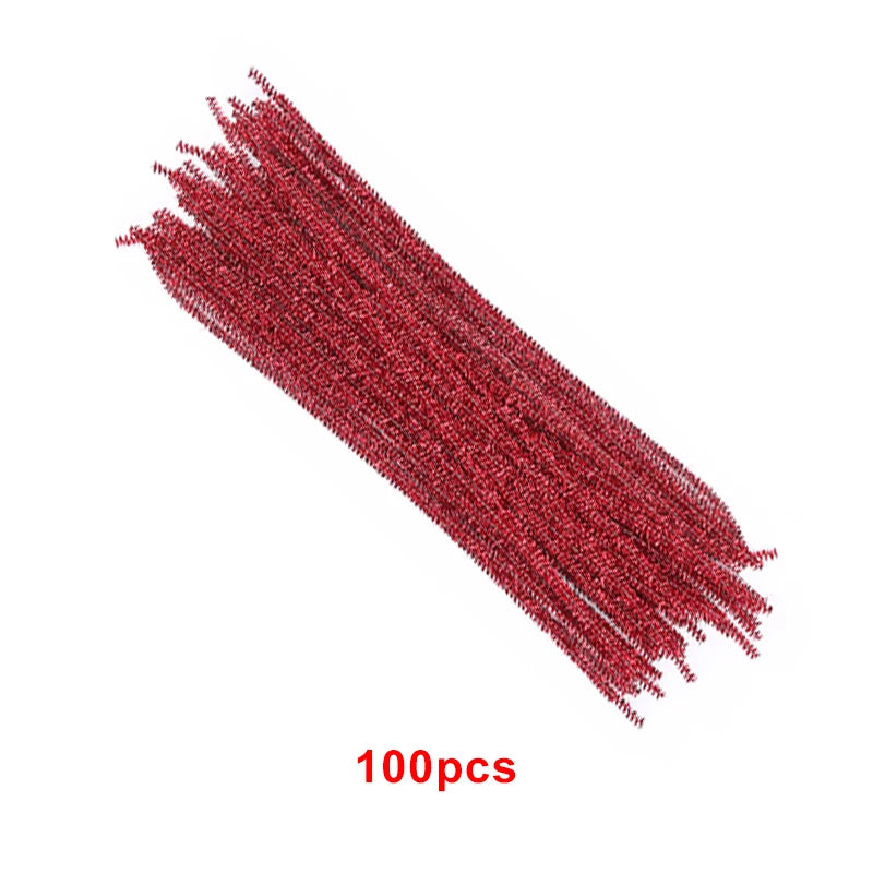 MIUSIE 100Pcs Glitter Chenille Stems Rod Wool Root Fluffy Twist Sticks Plush Tinsel Stems Wired DIY Craft Supplies Toys