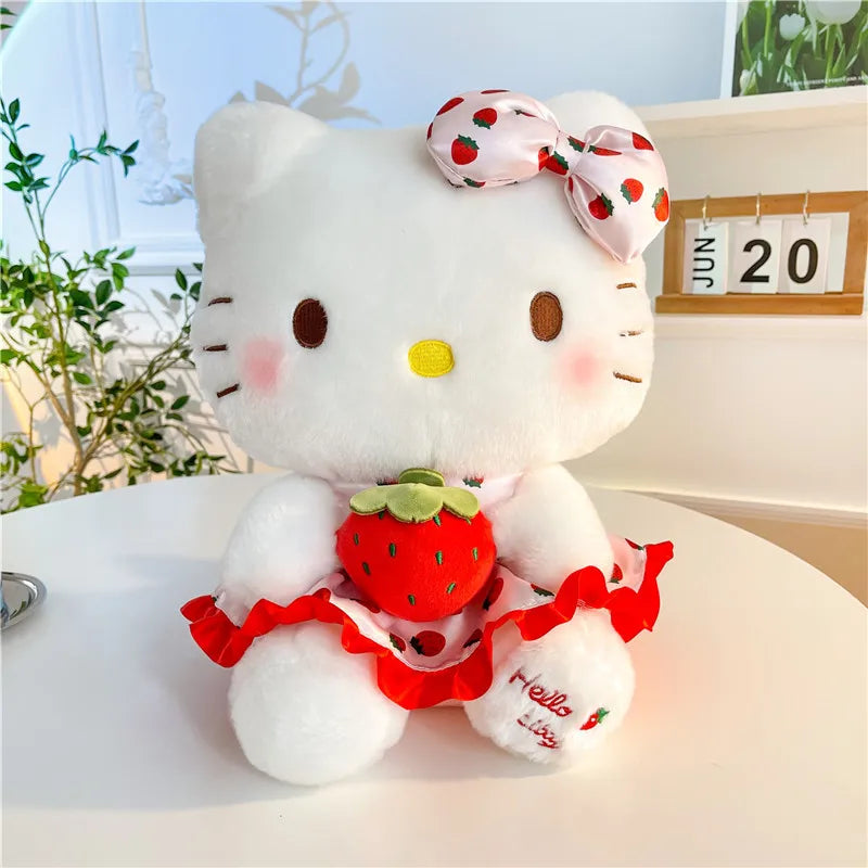 23cm Sanrio Hello Kitty Doll Fruit Strawberry Cat Doll Girls Plush Toy Bedroom Decoration Pillow Cute Cartoon Birthday Gifts