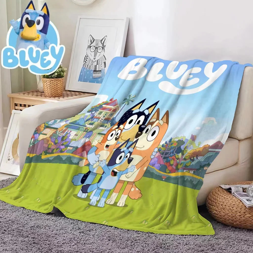 Bluey Cartoon Anime Flannel Blanketbluey Family Blanket Throw Home Sofa Lunch Break Blankets Children Student Blankets Nap Gifts