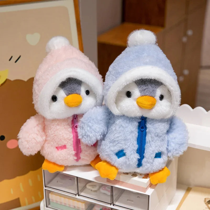 25CM Cute Penguin Wear Winter Clothes Plush Toys Lovely Gray Penguin Wear Polar Bear Cap Stuffed Doll Nice Present