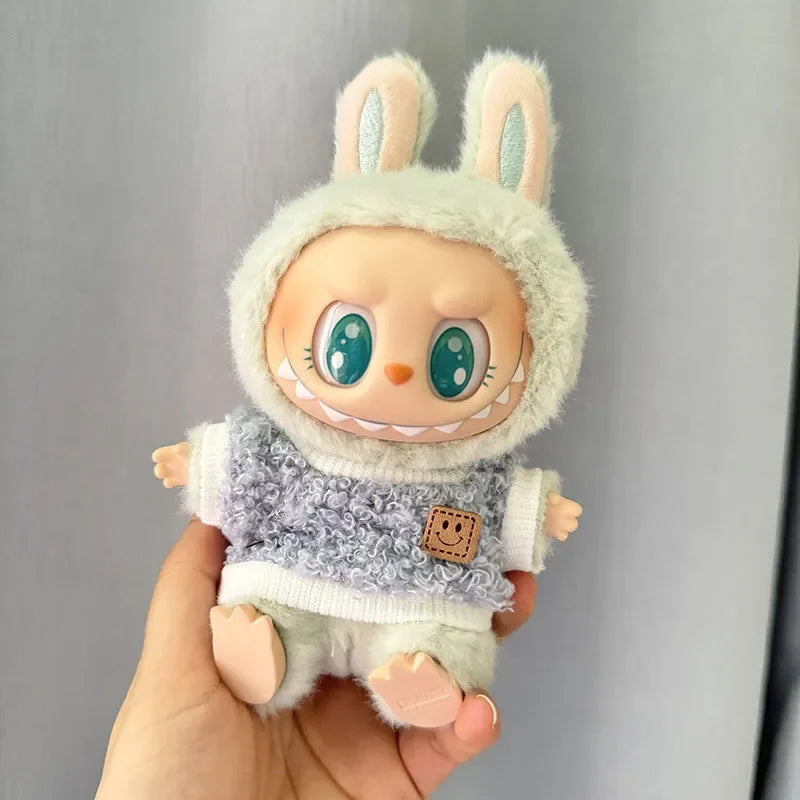 For 1st/2nd generation Labubu clothes sitting party baby clothes circle face shirt Mini Plush Doll'S Clothes Outfit Accessories