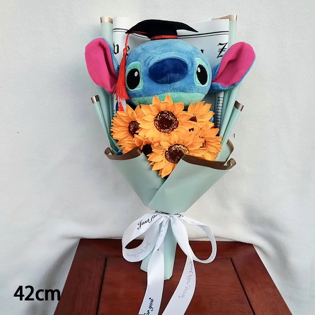 Doctor Teddy Bear Stitch Plush Bouquet Toys with Sunflower  Cute Teddy Bear Doll Student Graduation Souvenir Birthday Gifts