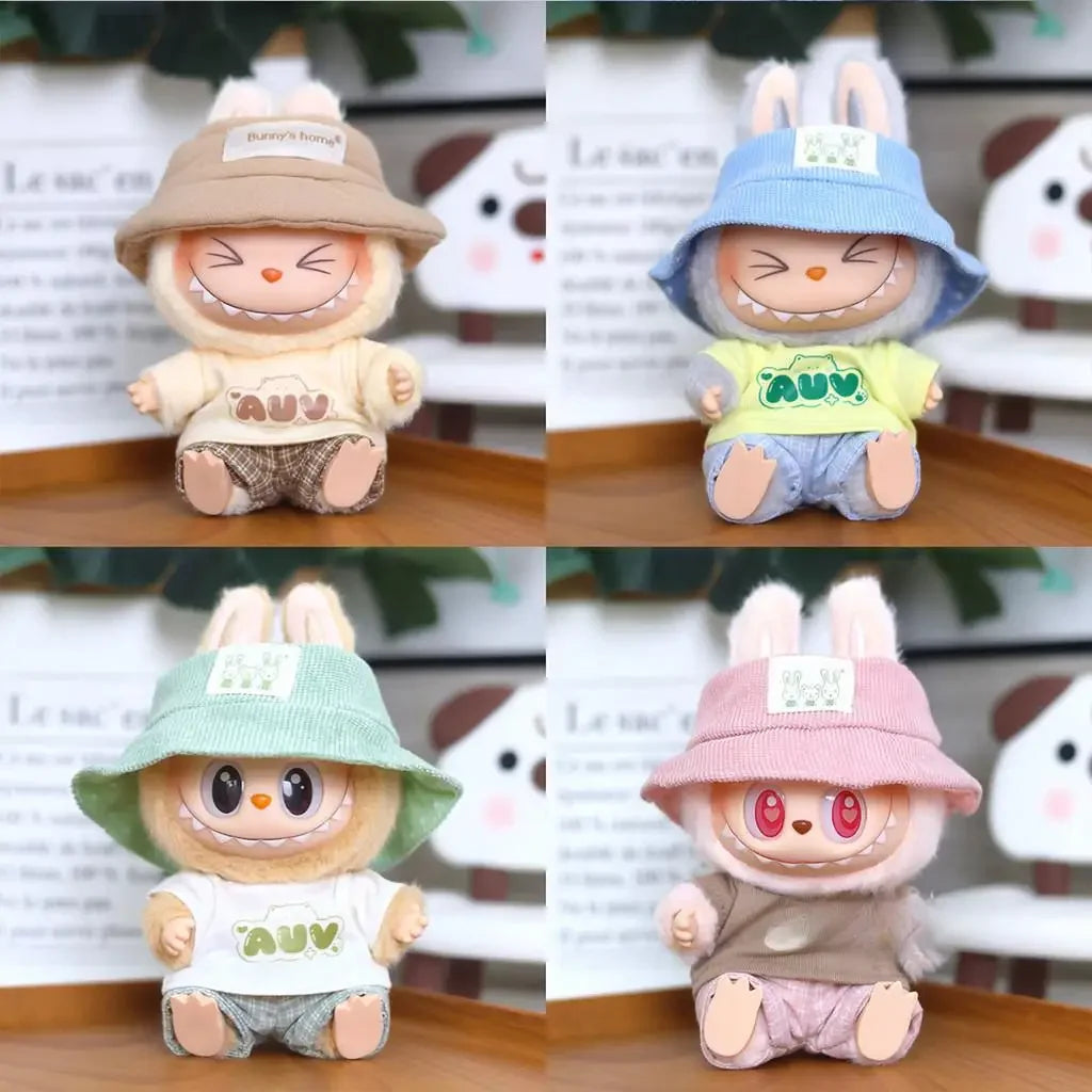 17cm Mini Plush Doll'S Clothes Outfit Accessories For Korea Kpop Exo Labubu Idol hat T-shirt pants set Clothing Gift