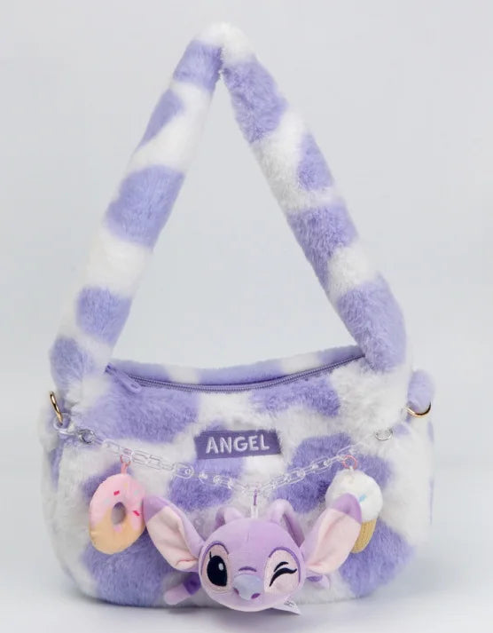 Disney Stitch Authentic Angie Doll Plush Toys New Purple Lavender Angie Milk Tea Cup Hair Doll Stitch Bags Backpacks Plush Toy