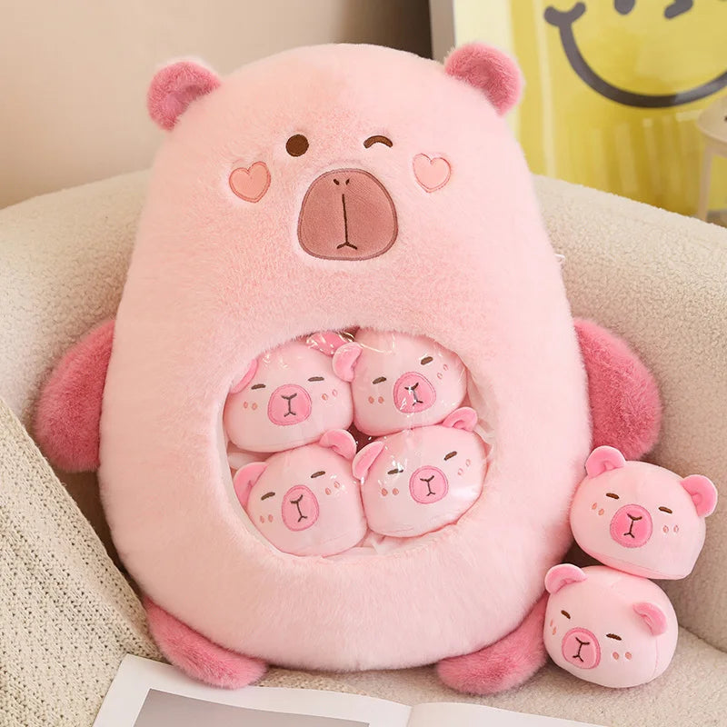 New Capybara Plush Pudding Bag Candy Bag Mini Balls Capybara Pink Dolls Animals Plush Pillow Sofa Cushion Birthday Gift for Kids