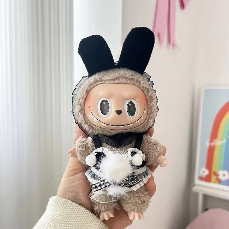 New 17cm Pendant Cute Labubu Doll Clothes Fashion Dress Headgear Stuffed Accessories Cos Anime Plush Cartoon Decor Birthday Toys