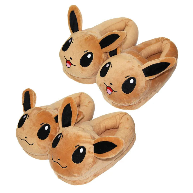 New Winter Anime Pokemon Pikachu Eevee Umbreon Simpson Kawaii Plush Soft Toys Adult Children Warm Slippers Home Indoor Shoes