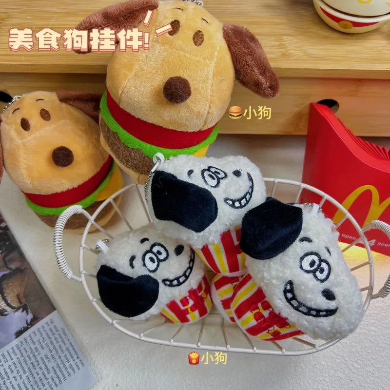 Cute Snoopy Hamburger Popcorn Pendant Cartoon Creative Plush Doll Brooch School Bag Pendant Animation Peripheral Holiday Gift