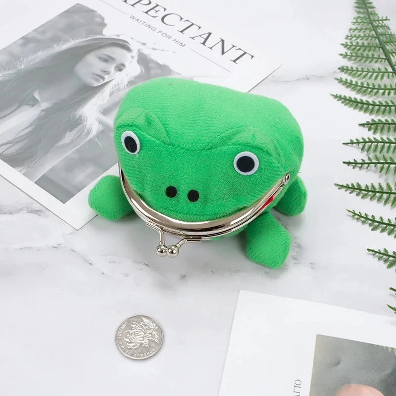 20Pcs/Lot Frog Wallet Coin Purse Keychain Cartoon Flannel Wallet Plush Frog Toy Kid Prize Jewelry Wholesale