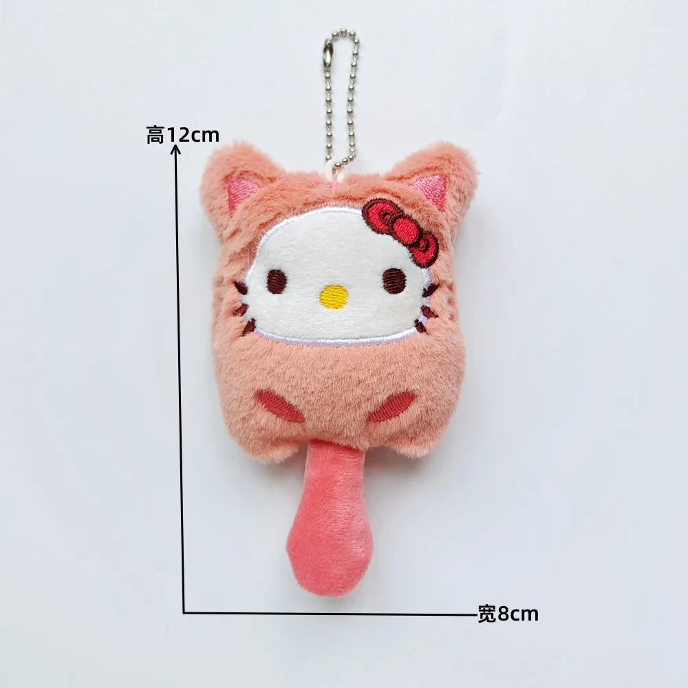 Sanrio Kuromi Cinnamoroll Cross-dressing Cat Doll Keychain My Melody Anime Cartoon Backpack Cute Pendant Children Plush Toys