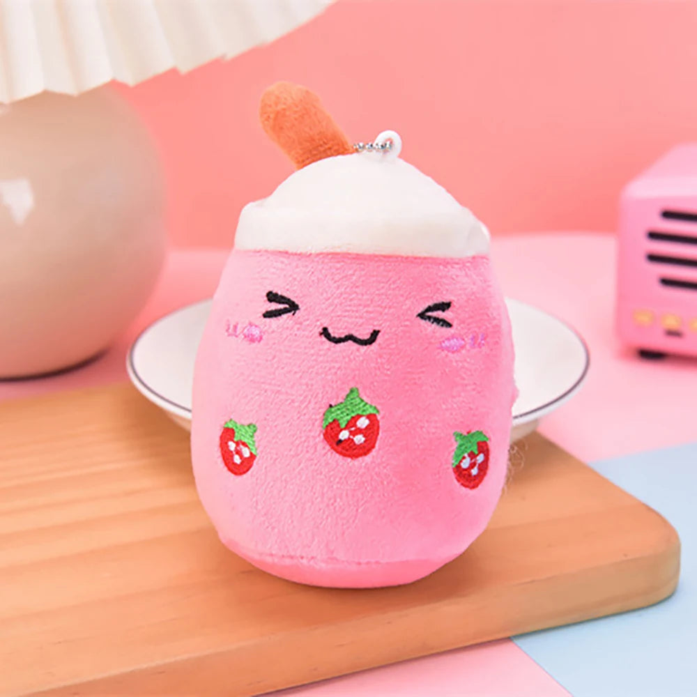 Cute keychain pendant mini simulation fruit milk tea cup plush toy to send holiday gifts