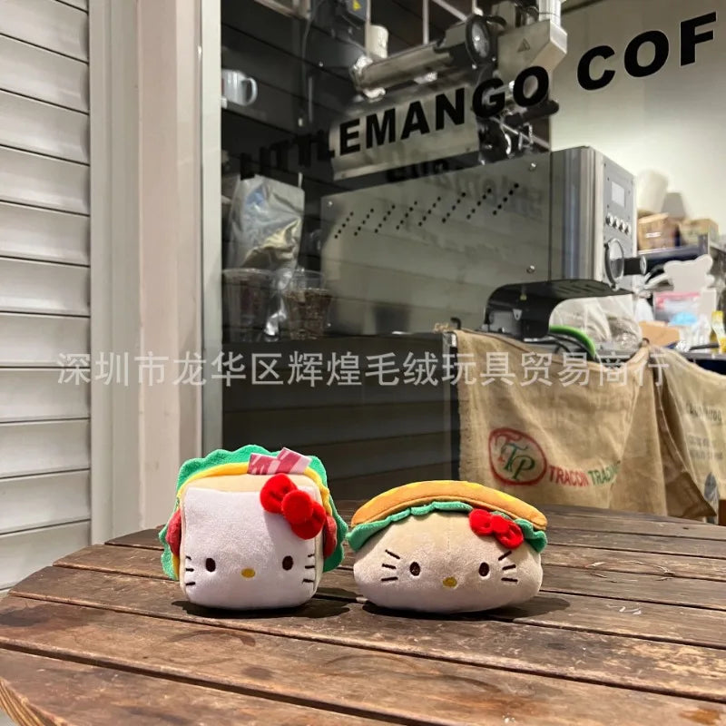 Sanrio Plush Doll Hamburger Hello Kitty Car Keychain Children's Cute School Bag Pendant Anime Peripheral Couple Holiday Gift