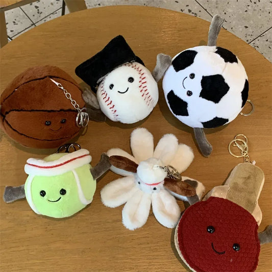 Sports style football volleyball badminton rugby volleyball baseball tennis doll plush toy pendant school bag keychain