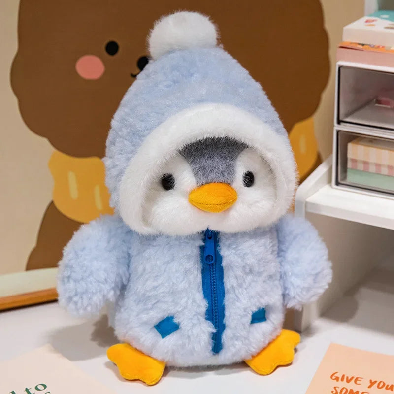 25CM Cute Penguin Wear Winter Clothes Plush Toys Lovely Gray Penguin Wear Polar Bear Cap Stuffed Doll Nice Present