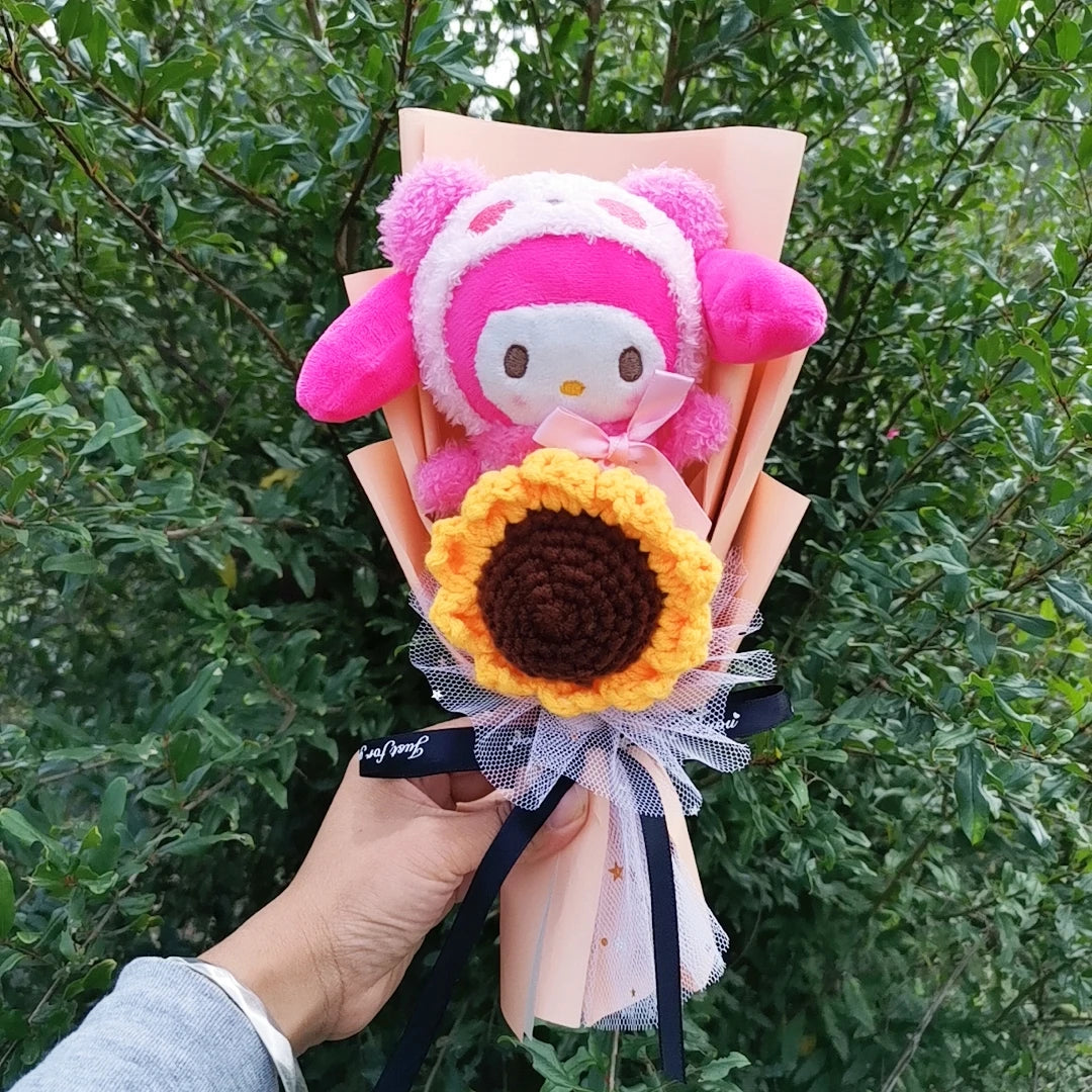 Sanrio Kuromi My Melody Cinnamoroll Hello Kitty  Plush Sunflower Bouquet Gift Valentine's Day Graduation Xmas Girl Friend  Gifts