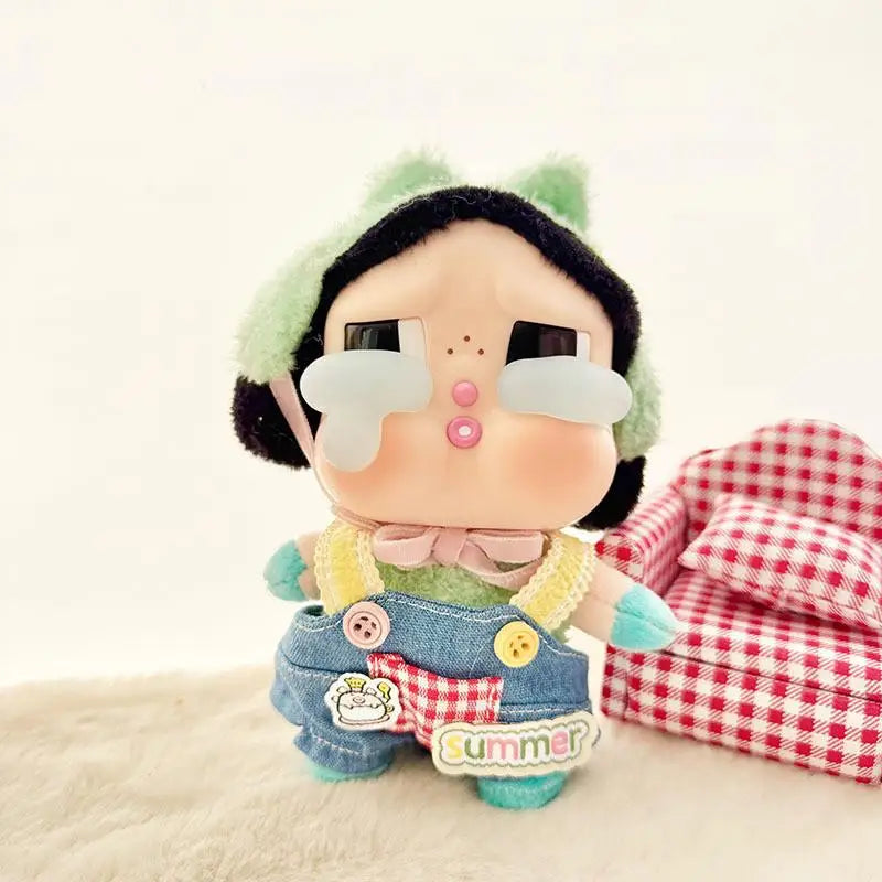 For 15 CM CRYBABY crying baby tears vinyl face plush doll clothes outfit overalls set