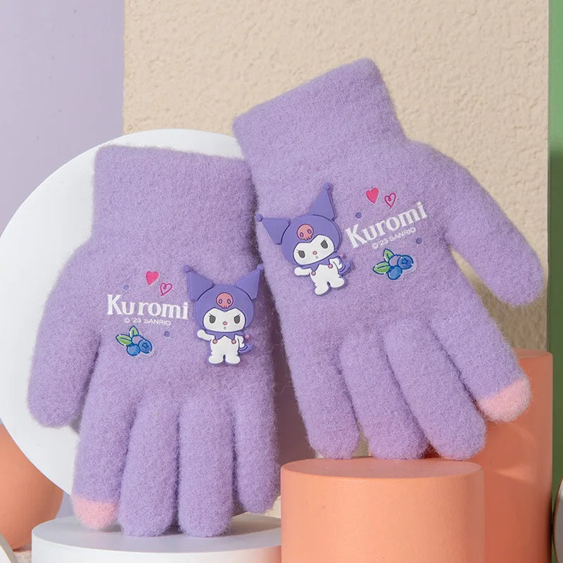 Kawaii Sanrio Kuromi Plush Glove Cartoon Plushies My Melody Winter Finger Gloves Cold-Proof Gloves Touch Warm Girl Kis Warm Gift