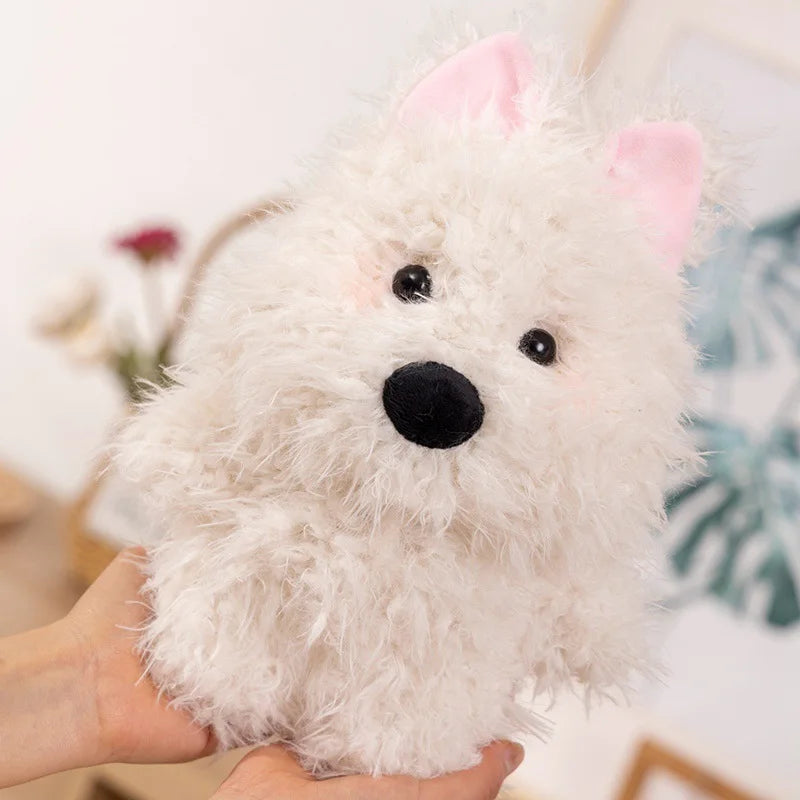 Kawaii Fluffy Hair West Highland Dog White Terrier Plushie Soft Puppy Plush Toy Stuffed Lifelike Animal Appease Doll Milk Dog