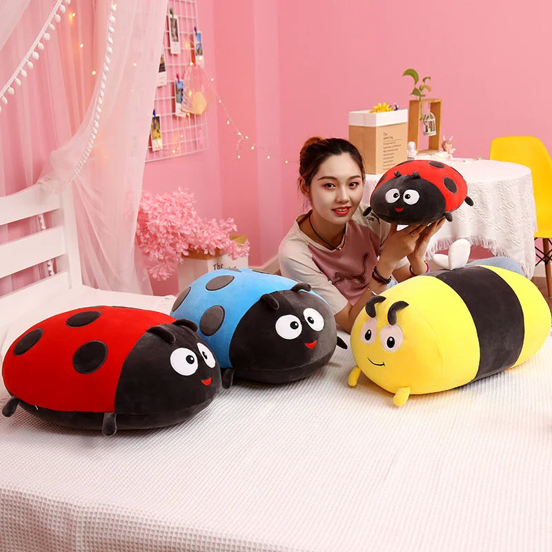 Simulation Bee Insect Plush Toy Soft Cute Red Ladybug Doll Huggable Ladybird Pillow Chair Cushion Girls Kids Birthday Gifts