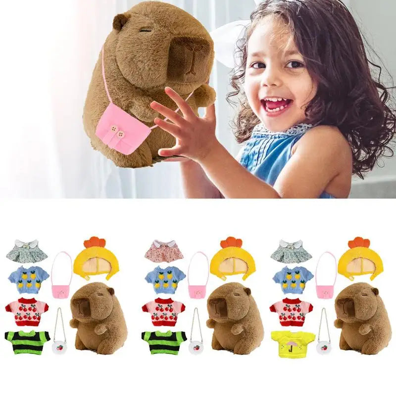 25cm Dress Up Capybara Plush Dolls Stuffed Plush Capybara toys with Clothe and bag hat Accessories Animal Capybara Figure dolls