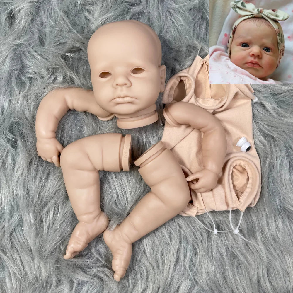 20Inch Unpainted Reborn Doll Kit LouLou Awake Soft Vinyl With Cloth Body and Eyes Handmade DIY Mold Toy Doll Parts