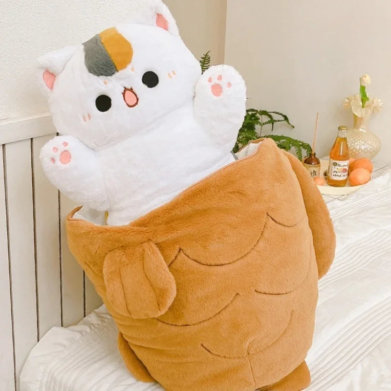 Kawaii Taiyaki Cat Plush Toy Rabbit Hiding in Carrot Furry Cartoon Animals Plush Throw Pillow Christmas Gift For Kids Girl