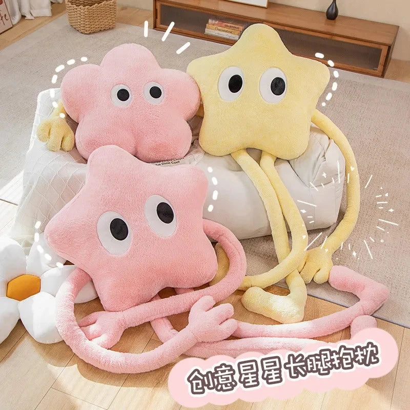 Long Cuddly Legs Pentagon Stars Strip Throw Pillow Kawaii Giant Pink Cherry Blossom Plush Toy Headrest Cushion Photo Ornaments