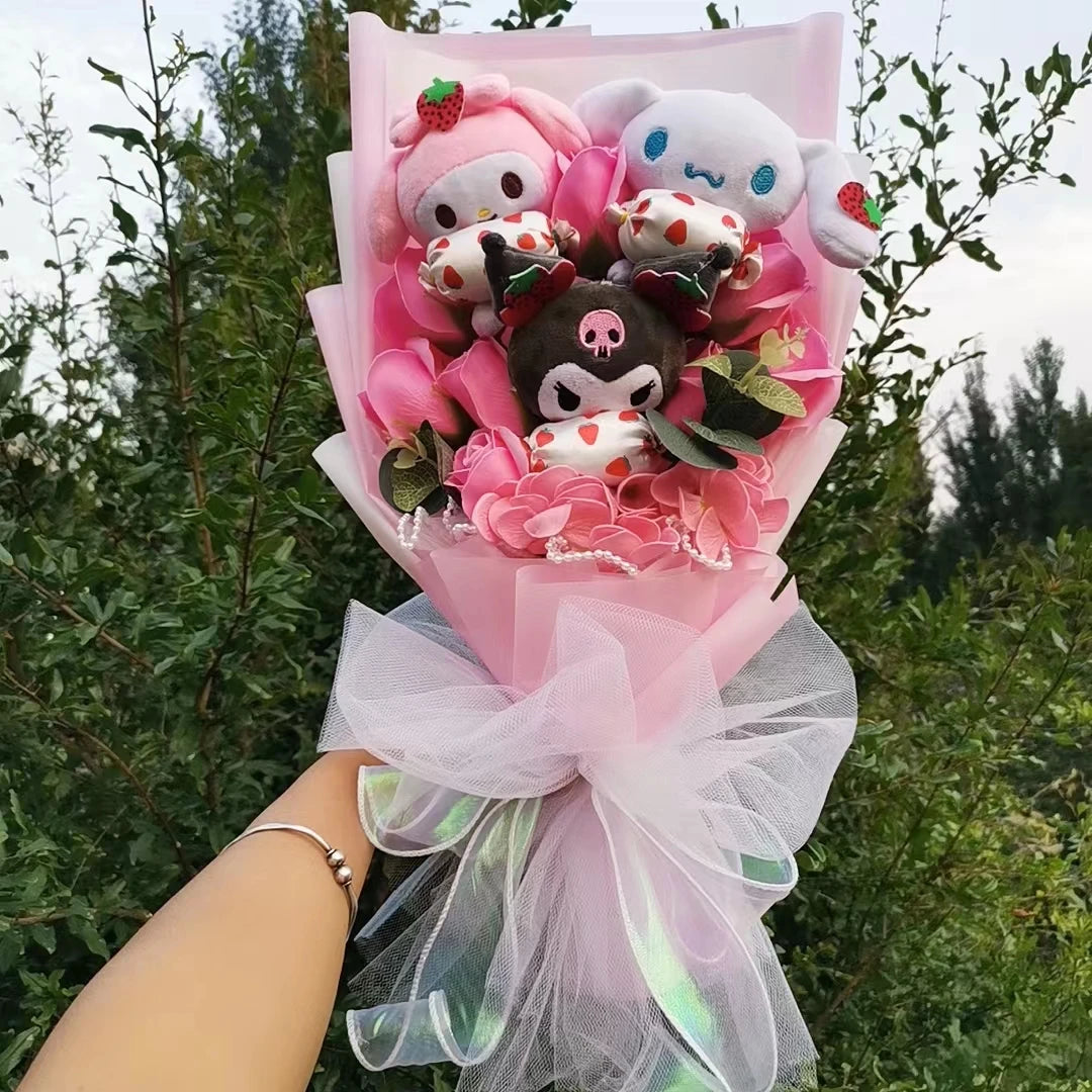 Anime Sanrio Kuromi My Melody Cinnamoroll Hello Kitty Plush  Bouquet Gift Hallowmas Valentine's Day Christmas Girl Friend Gifts