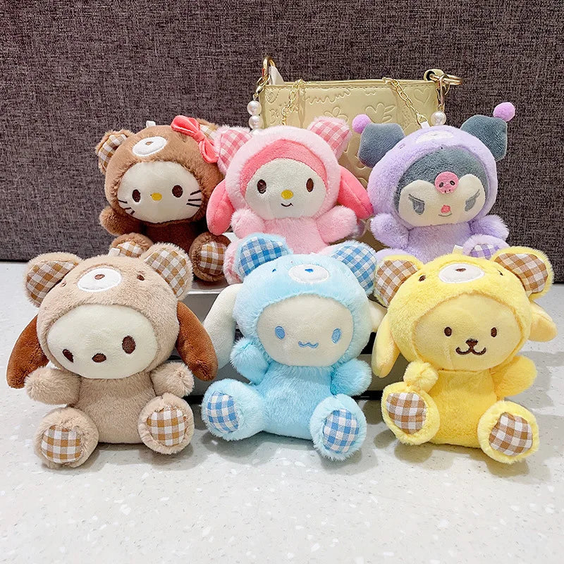 Sanrio Plush Keychain Hello Kitty Kuromi Cinnamoroll Melody Cute Stuffed Plushies Keychains Decor Girls Gifts Kids Toys