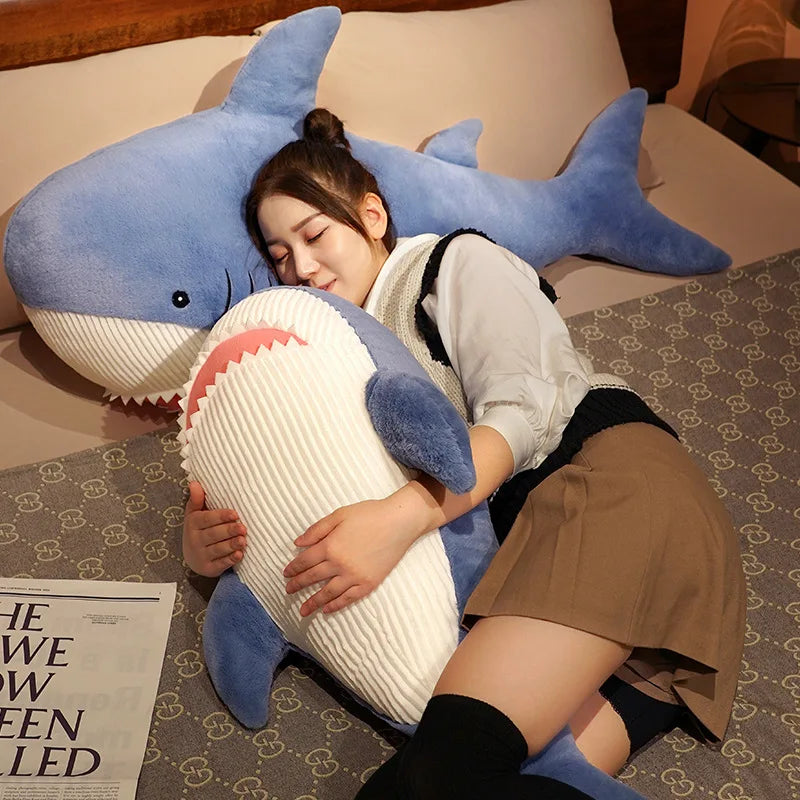 60-120cm Kawaii Giant Stuffed Animal Shark Big Plush Toy Large Super Soft Whale Doll Long Sleeping Pillow Festival Gift for Girl