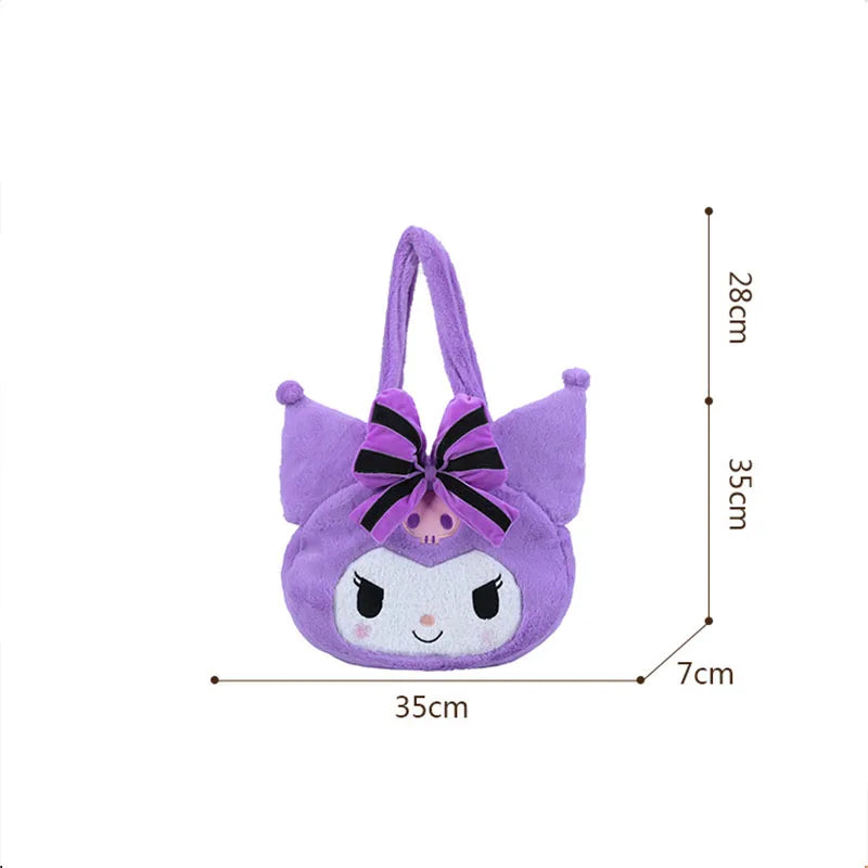 Sanrio Kuromi Plush Handbag Cute Shoulder Bag for Women Y2K Bag Kawaii Cotton Plush Large Capacity Student Backpack Girl Gift