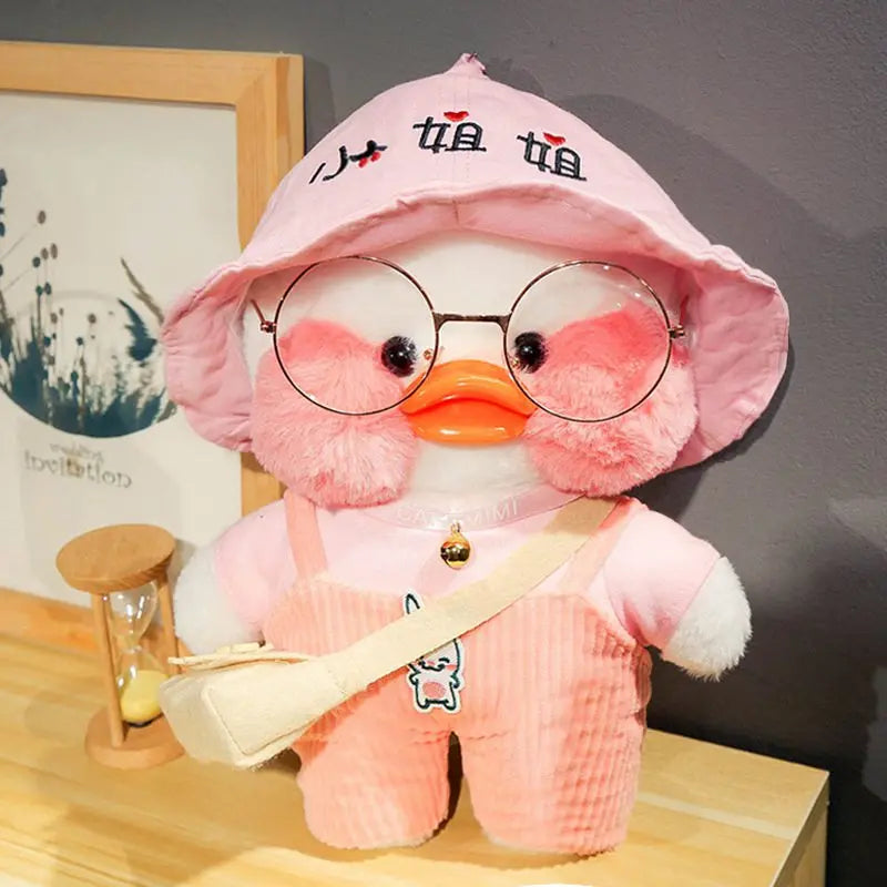 30cm Kawaii Cafe White Duck Stuffed Plush Animals Toy Wear Glasses And Hoodie Soft Doll Girl Birthday Creative Gift For Children