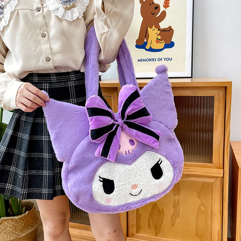 Sanrio Kuromi Plush Handbag Cute Shoulder Bag for Women Y2K Bag Kawaii Cotton Plush Large Capacity Student Backpack Girl Gift