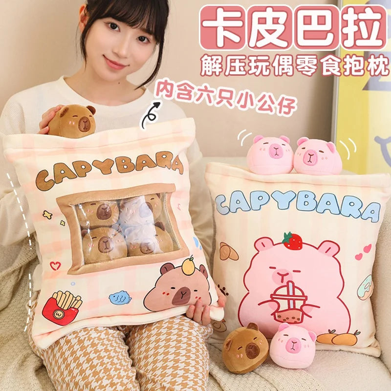 Capybara Plush Saniro Hello Kitty Back Cushion A Bag of Kuromi My Melody Cinnamoroll Throw Pillow Cuddly Plushies Home Decor