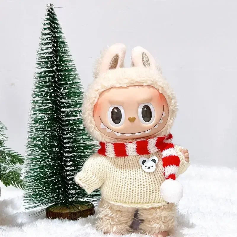 17cm Mini Plush Doll'S Clothes Outfit Accessories For Labubu Idol V1 V2 Christmas winter dress up sweater scarf Clothing Gift