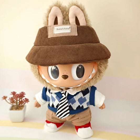 For 38cm Labubu Doll Shirts Sweater Hat Cartoon Plush Doll Replacement Outfit Playing House Accessories Mini Clothes