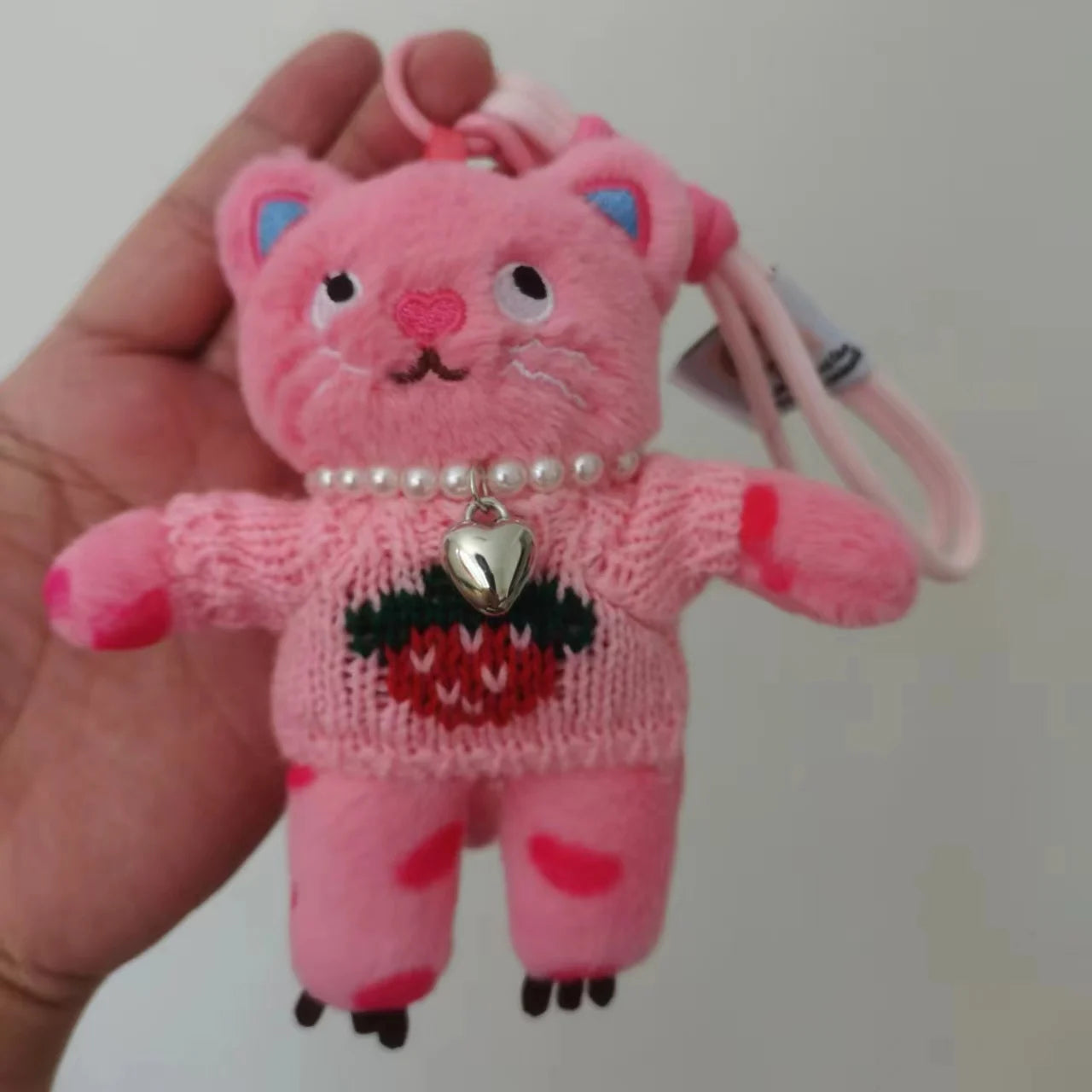 15cm Kawaii Pink Cat Plush Keychain Cute Cat Plush Pendant Soft Animal Keyring Car Key Buckle Accessories Girl women Bag Hanging