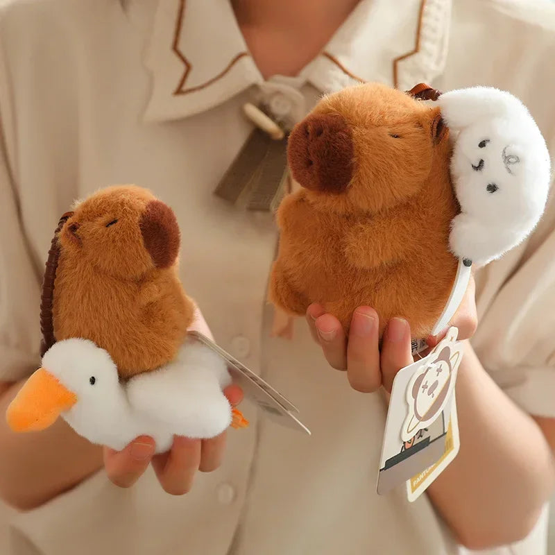 9/12cm Cute Cartoon Capybara Pendant Plush Toy Stay Wire Crocodile Goose Dog Cute Kapila Keychain Doll Desktop Doll Car Pendant