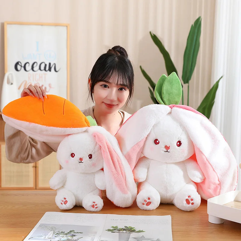 20-45cm Kawaii Pink Rabbit with Carrot Strawberry Stuffed Animal Bunny Plush Toy Soft Doll Cute Sleep Pillow Novel Gift for Girl