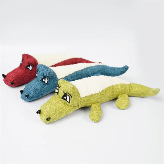 Pet plush toy, tri color crocodile, corn grid cat, dog, bite resistant, vocalizable, grinding teeth to relieve boredom