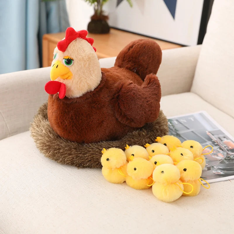 1 Set Realistic Chick Family Plush Toys Chicken Mother Chick Baby Plush Dolls Simulation Hen With Nest Stuffed Animals Kids Gift