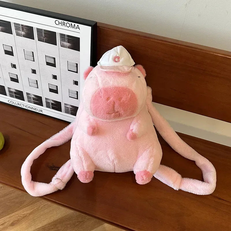 Strawberry Hat Capybara Plush Toy Simulation Turtle Backpack Capibara Stuffed Animals Papa Hand Circle Ring Small size Pendant