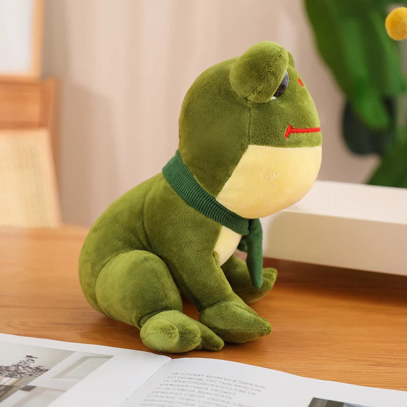 25cm Cartoon Cute Big Eyes Plush Green Frog Wearing Scarf Toys Baby Kids Accompany Peluche Soft Stuffed Animals Doll Nice Gift