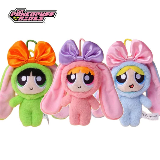 12cm Bag Plush Pendant Powerpuff Girls Cartoon Cute Dress Up Bunny Rabbit Plush Toy Pendant Bow Tie Doll Gift Doll for Girls