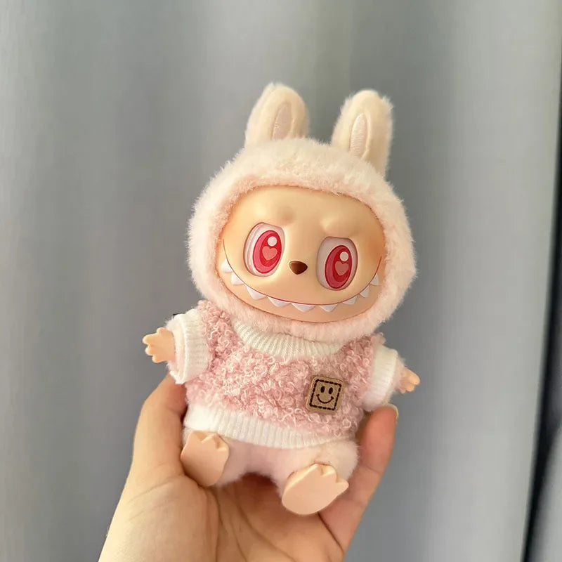 For 1st/2nd generation Labubu clothes sitting party baby clothes circle face shirt Mini Plush Doll'S Clothes Outfit Accessories