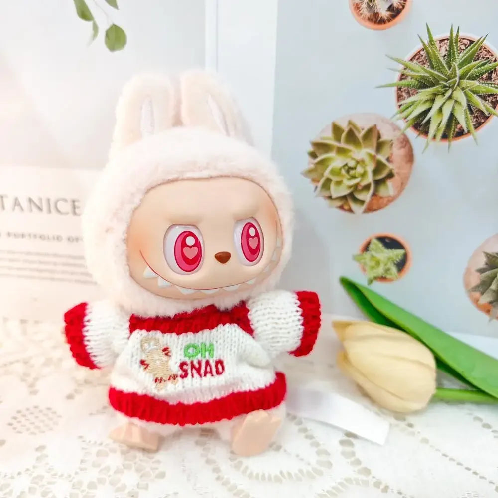 17cm Mini Plush Doll'S Clothes Outfit Accessories For Labubu Idol V1 V2 Christmas Cookie Man Sweater Hat Clothing New Year Gift