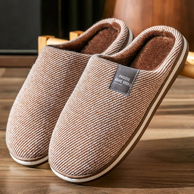 Trend Men Slippers Winter Warm Cotton Slippers Male Flats Soft Non-slip Slides Household Indoor Slippers Large Size 40-51